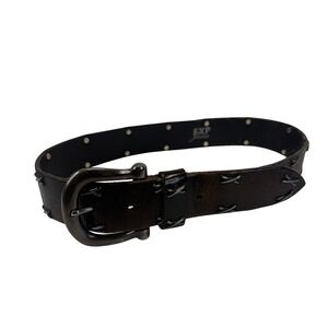 EXP Jeans Leather Belt Studded Whipstitch Brown Y2K Western Grunge Small USA